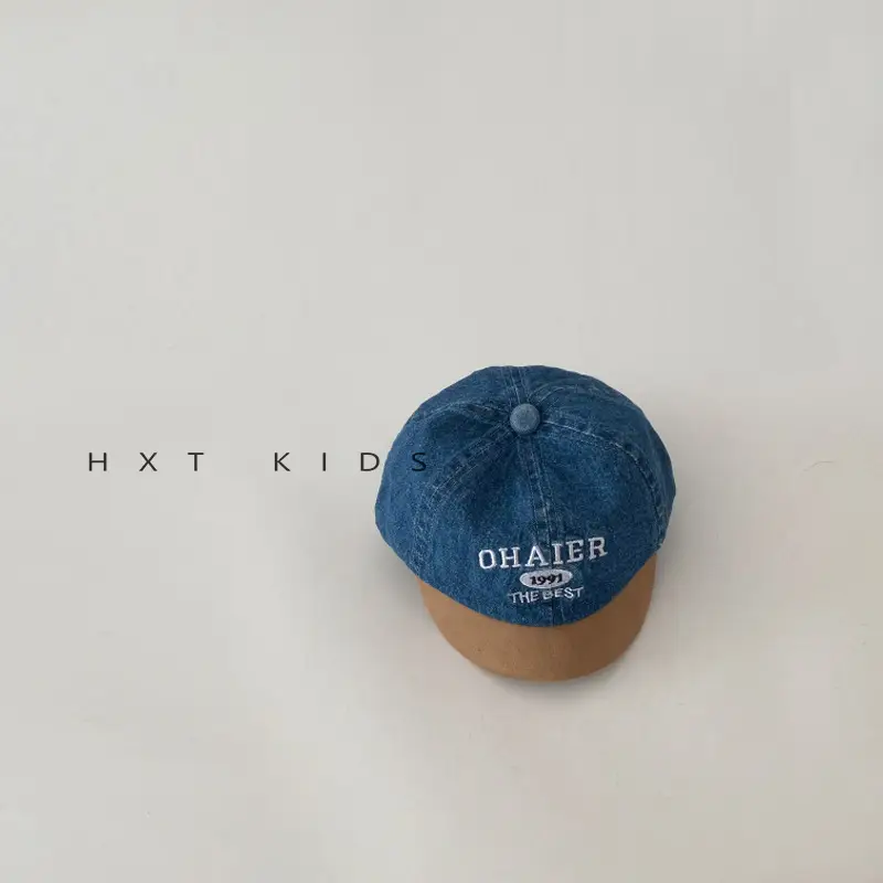 Baby Denim Cap with Letter Embroidery Blue Green Orange - Image 3