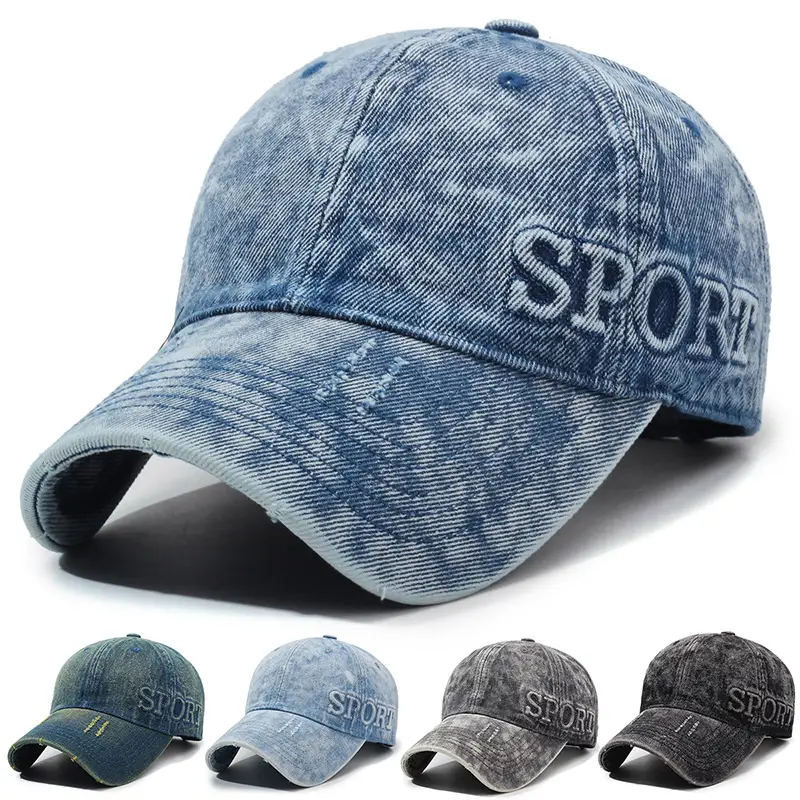 Washed Denim Letter Cap Blue Unisex - Image 5
