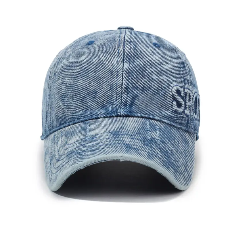 Washed Denim Letter Cap Blue Unisex - Image 7