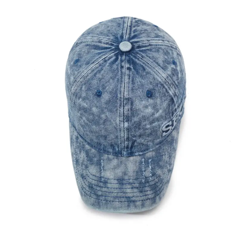 Washed Denim Letter Cap Blue Unisex - Image 8