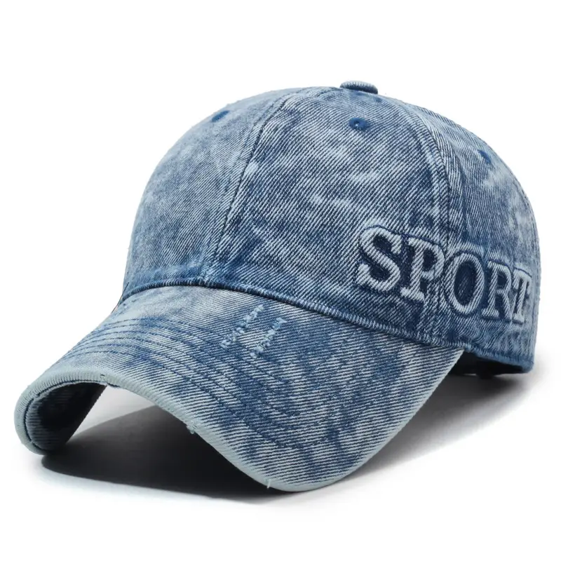 Washed Denim Letter Cap Blue Unisex - Image 9