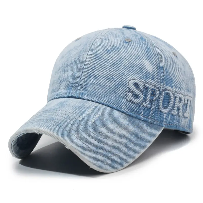 Washed Denim Letter Cap Blue Unisex - Image 3