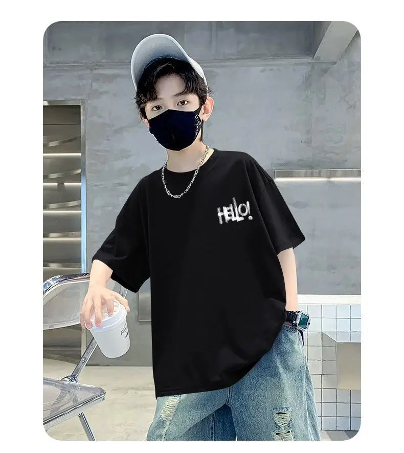 Blue Hello Print Cotton T-Shirt for Boys Medium to XL — feature 12