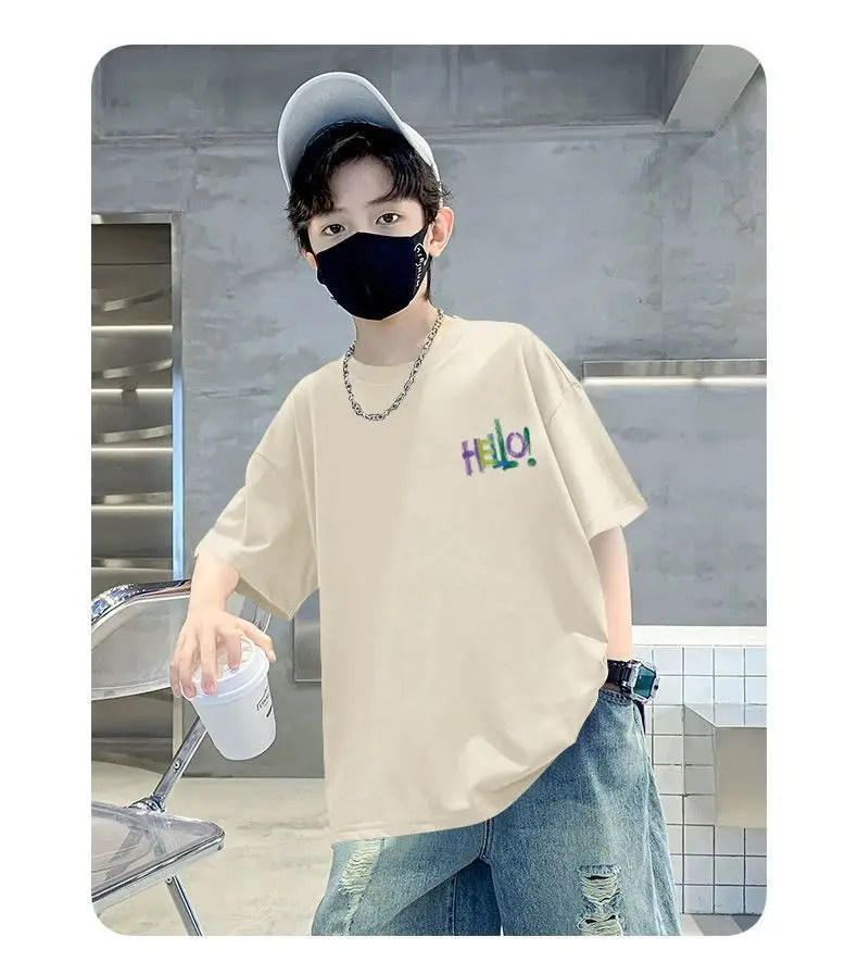 Blue Hello Print Cotton T-Shirt for Boys Medium to XL — feature 17