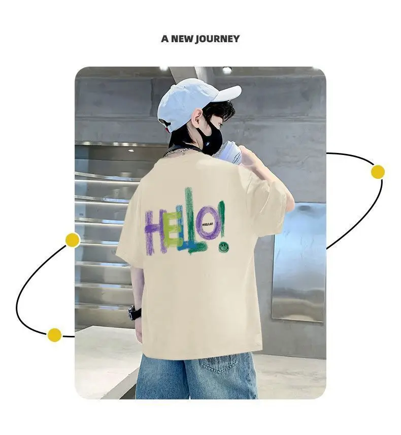 Blue Hello Print Cotton T-Shirt for Boys Medium to XL — feature 18