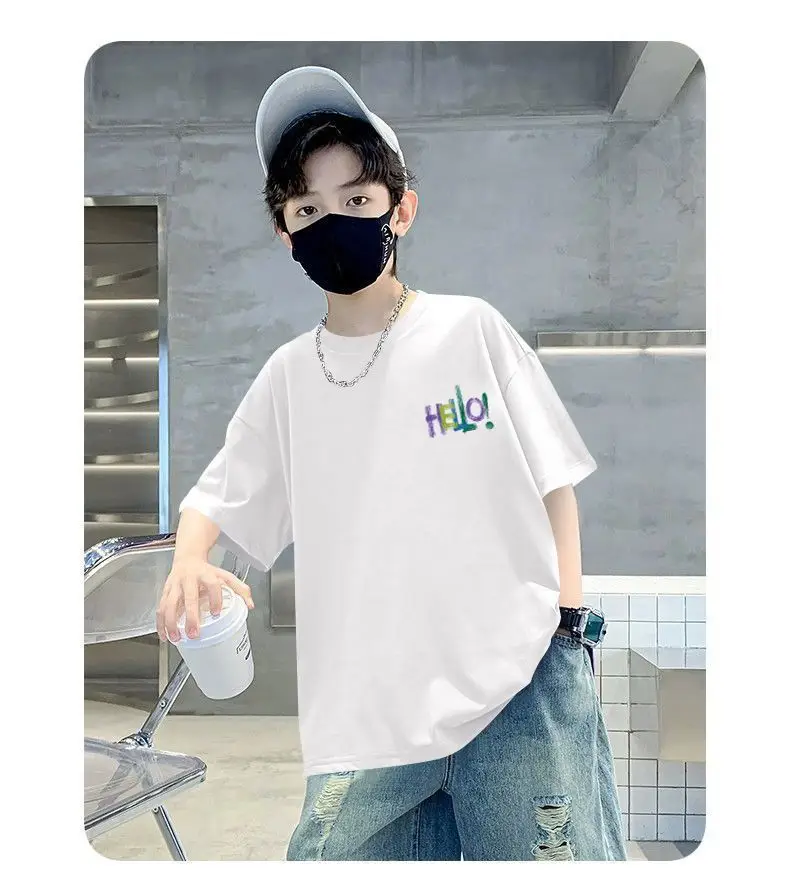 Blue Hello Print Cotton T-Shirt for Boys Medium to XL — feature 6