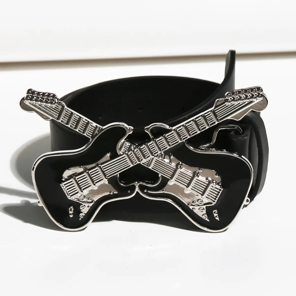 Women's Black Guitar Belt Decorative Belt with Guitar Design