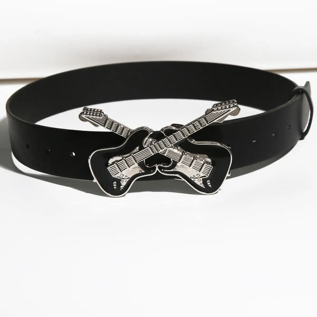 Women's Black Guitar Belt Decorative Belt with Guitar Design
