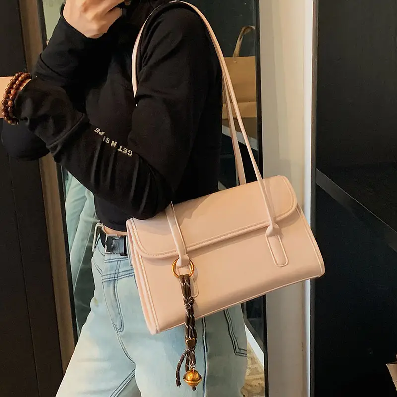 Women's One Shoulder Bag with Chain Strap Beige Large Capacity - Image 5