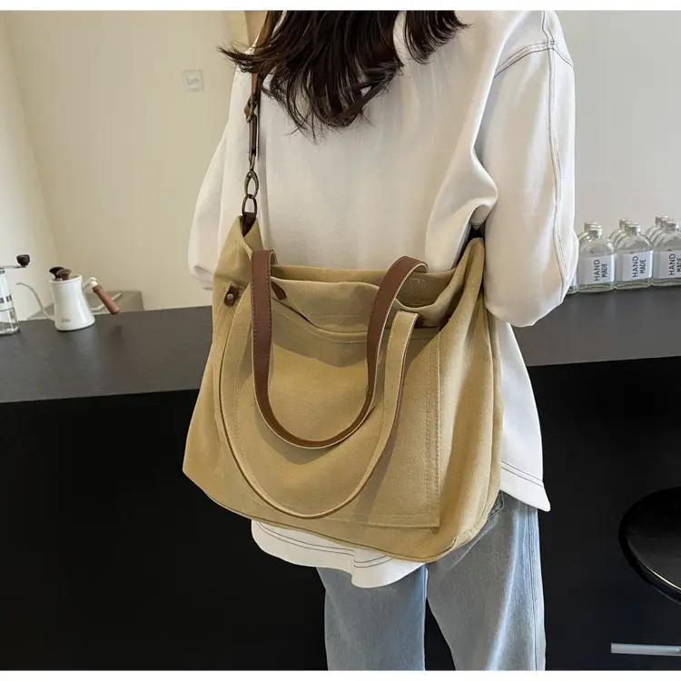2026 Large Capacity Women's Canvas Tote Bag Brown — feature 10