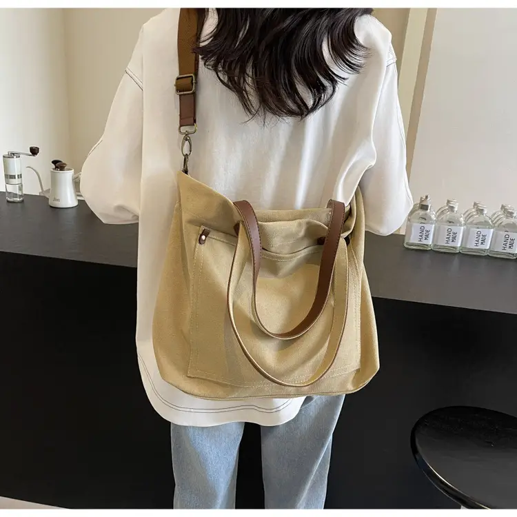 2026 Large Capacity Women's Canvas Tote Bag Brown — feature 11