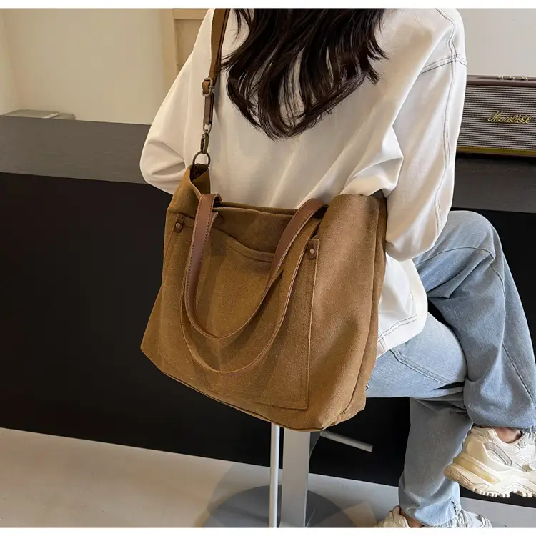 2026 Large Capacity Women's Canvas Tote Bag Brown — feature 16