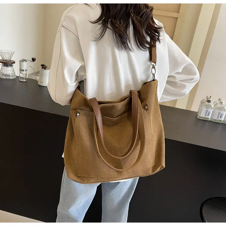 2026 Large Capacity Women's Canvas Tote Bag Brown — feature 17