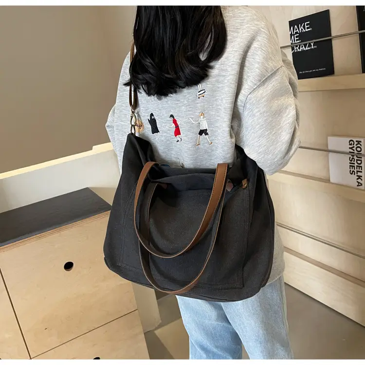 2026 Large Capacity Women's Canvas Tote Bag Brown — feature 24