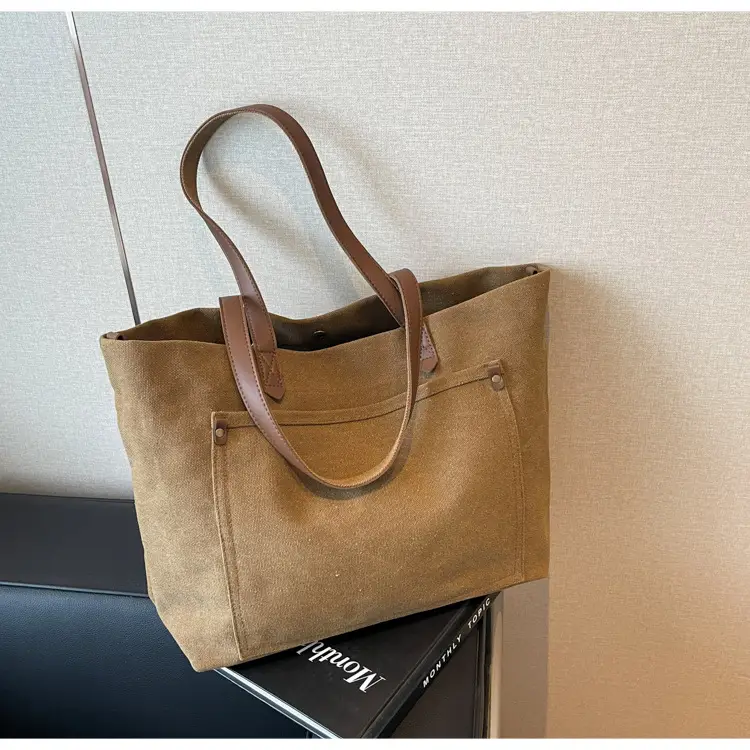 2026 Large Capacity Women's Canvas Tote Bag Brown — feature 40