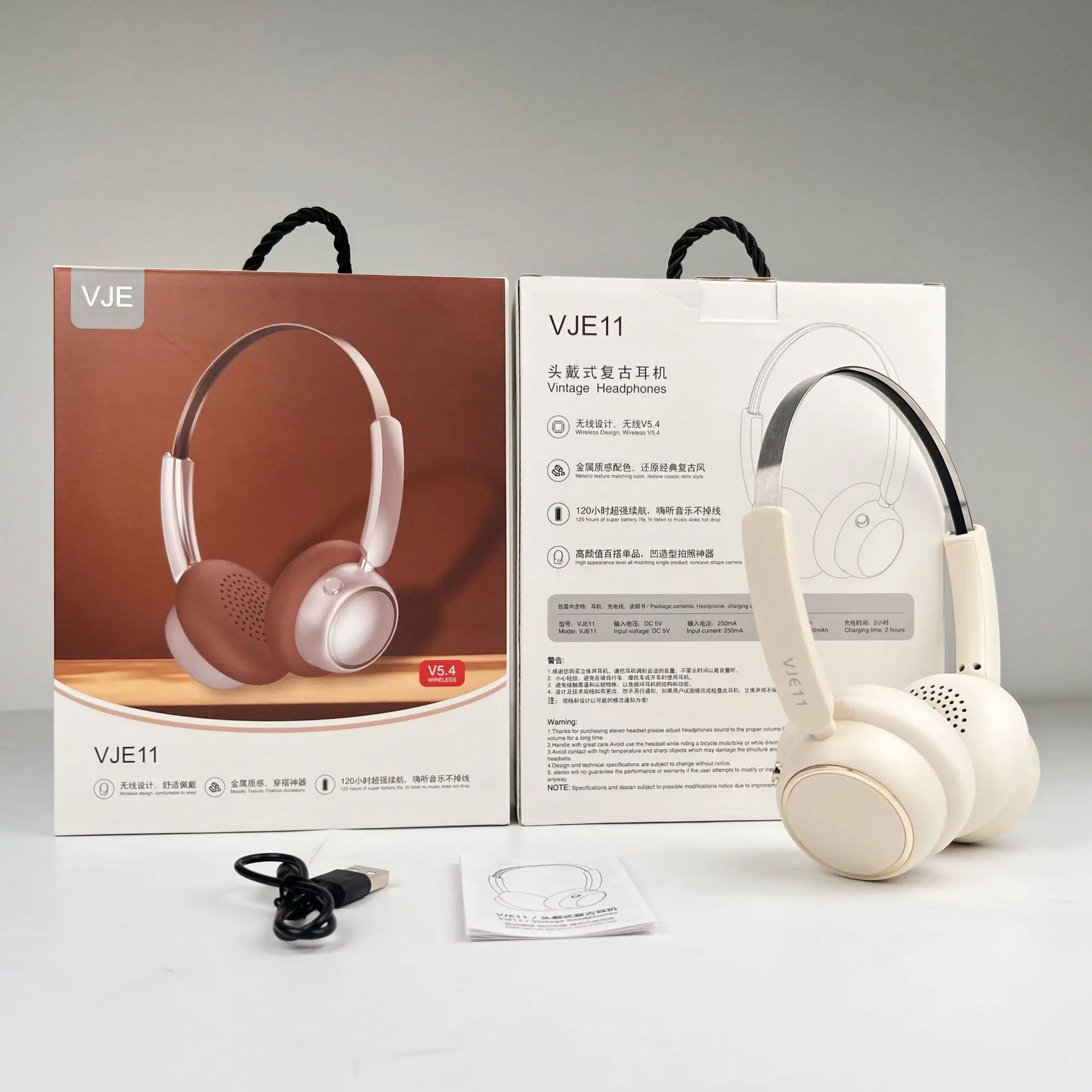 2025 Retro Metal Bluetooth Headset Silver 5.4 - Image 3
