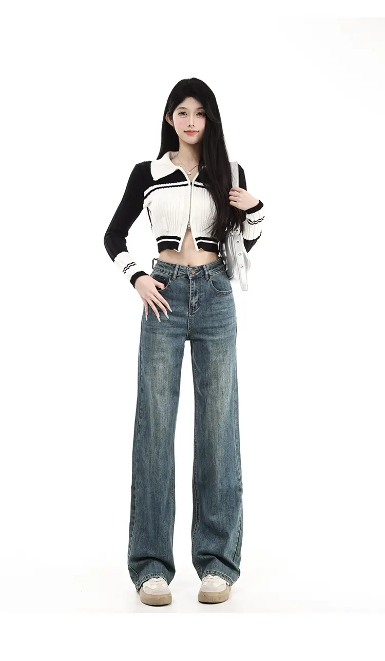 Fleece Lined Dark Blue High Waist Loose Jeans Women — feature 10