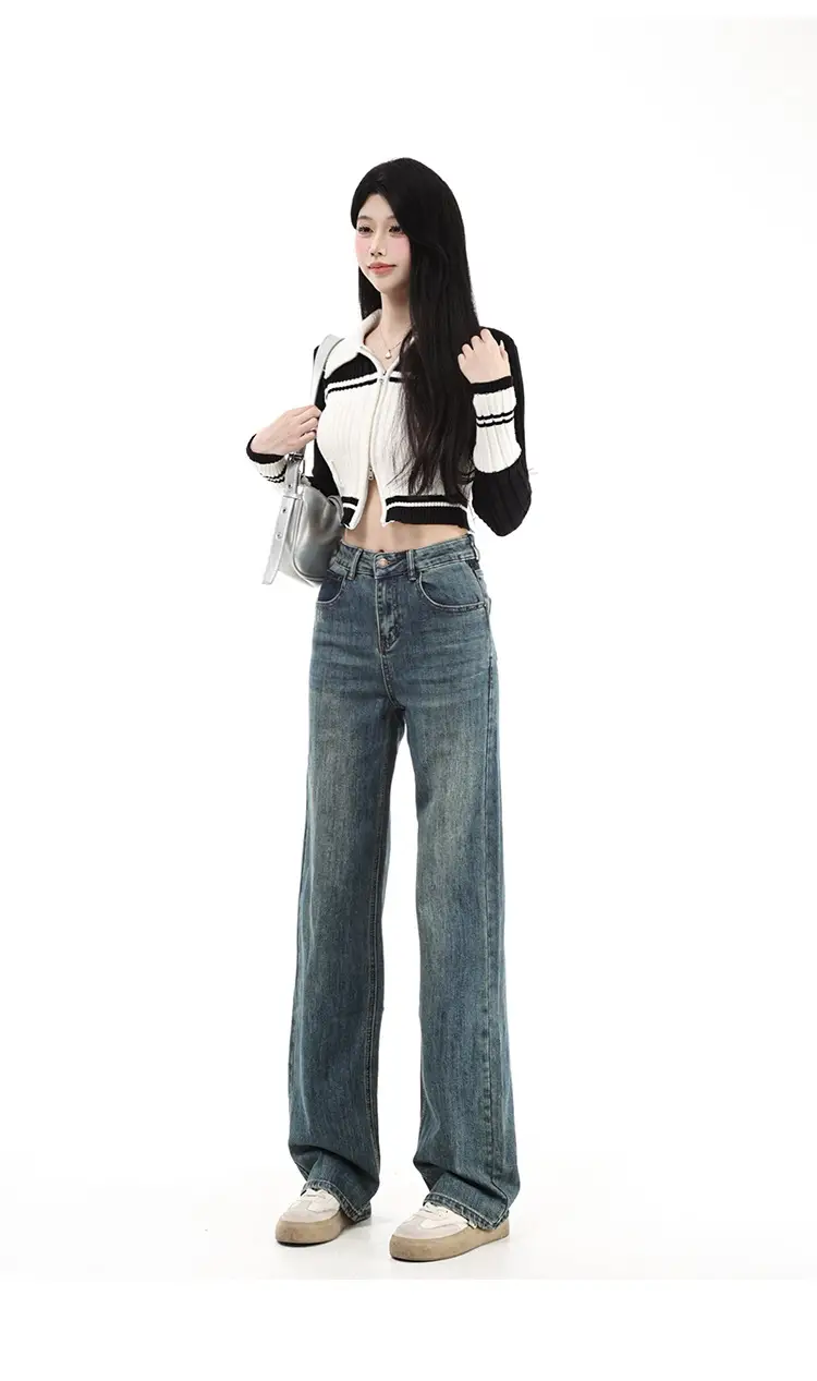 Fleece Lined Dark Blue High Waist Loose Jeans Women — feature 11