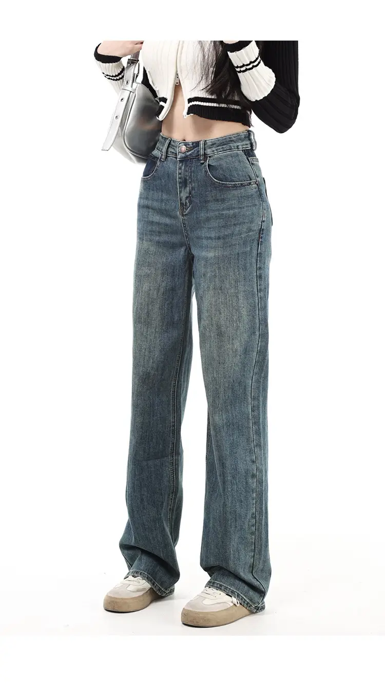 Fleece Lined Dark Blue High Waist Loose Jeans Women — feature 12