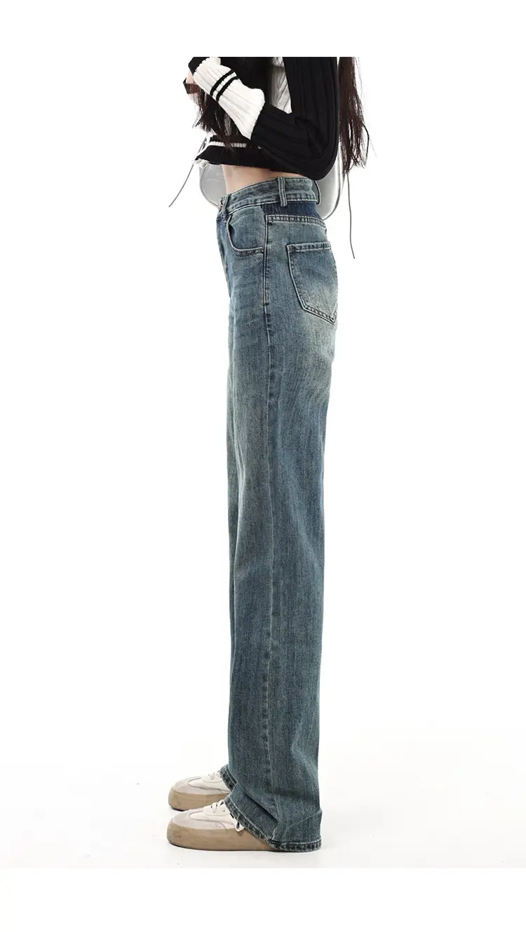 Fleece Lined Dark Blue High Waist Loose Jeans Women — feature 13