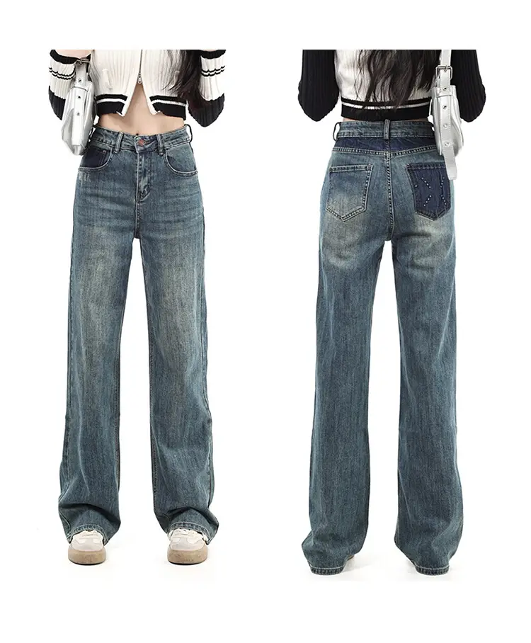 Fleece Lined Dark Blue High Waist Loose Jeans Women — feature 14