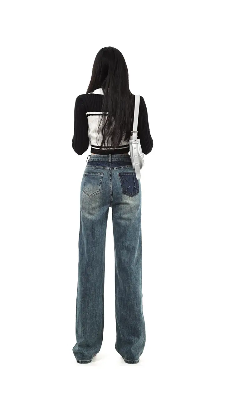 Fleece Lined Dark Blue High Waist Loose Jeans Women — feature 15