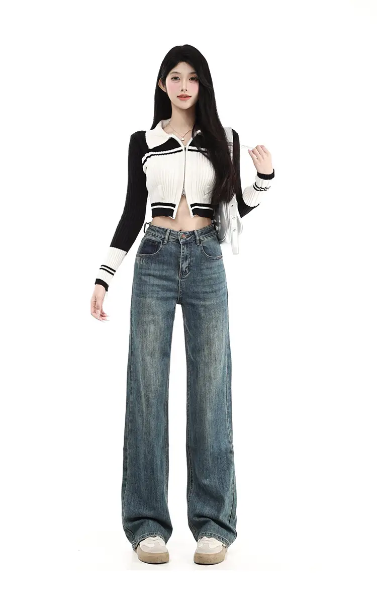 Fleece Lined Dark Blue High Waist Loose Jeans Women — feature 4