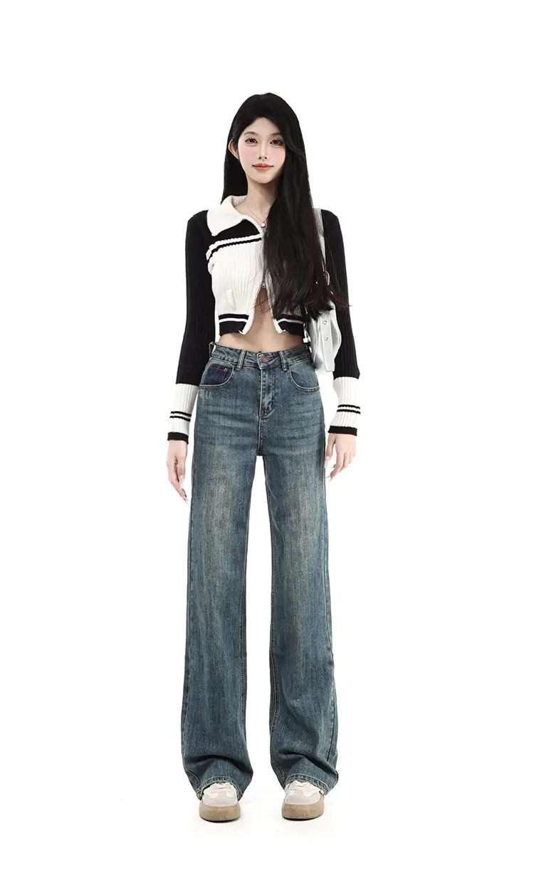 Fleece Lined Dark Blue High Waist Loose Jeans Women — feature 5