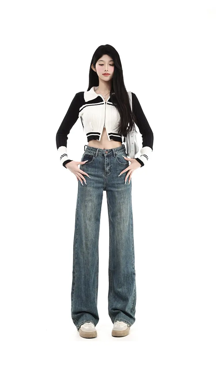 Fleece Lined Dark Blue High Waist Loose Jeans Women — feature 6
