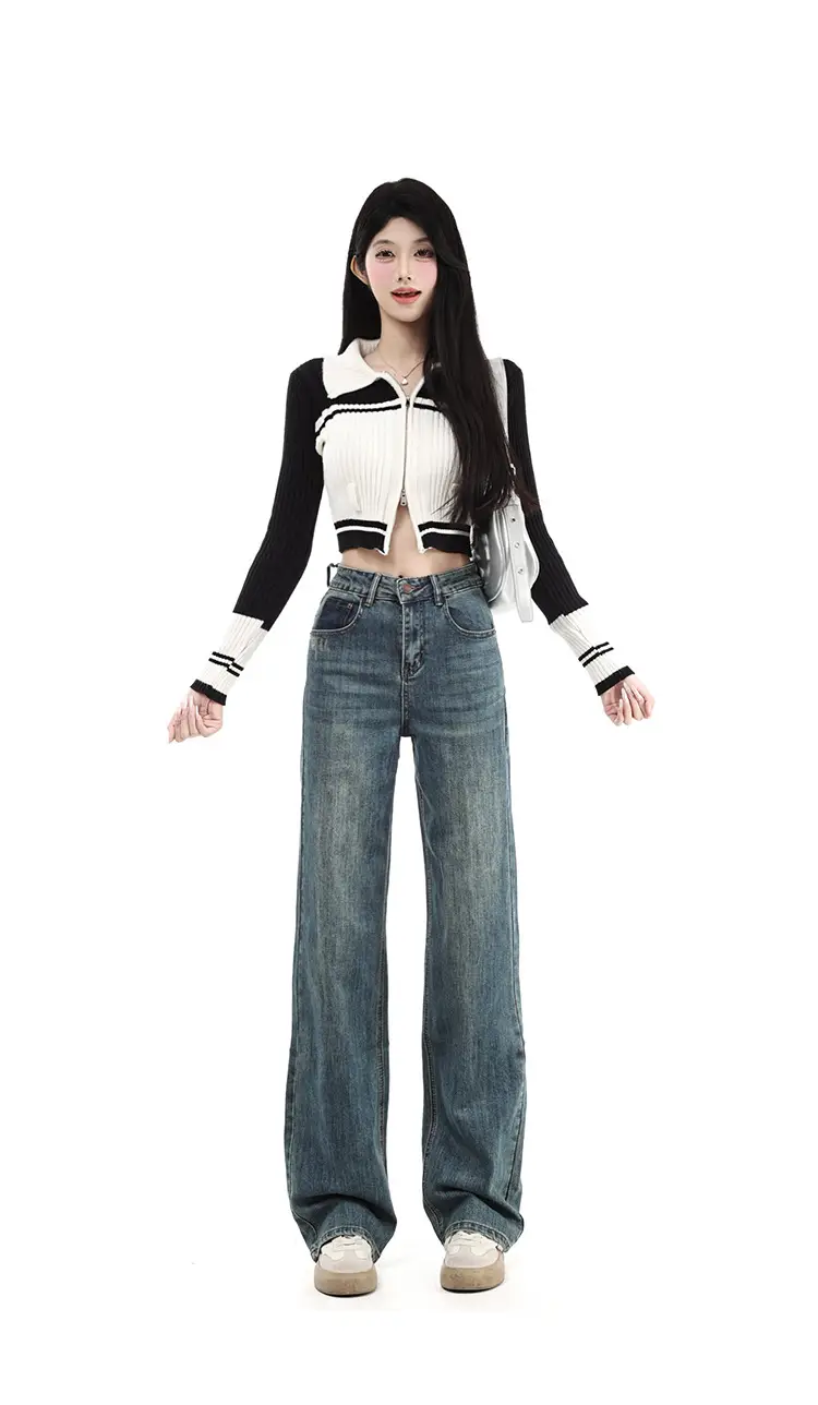 Fleece Lined Dark Blue High Waist Loose Jeans Women — feature 7