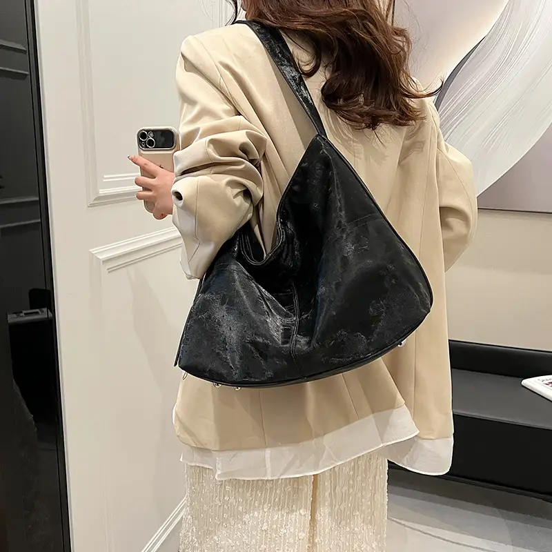 Women's Black Velvet Crossbody Bag Large Capacity
