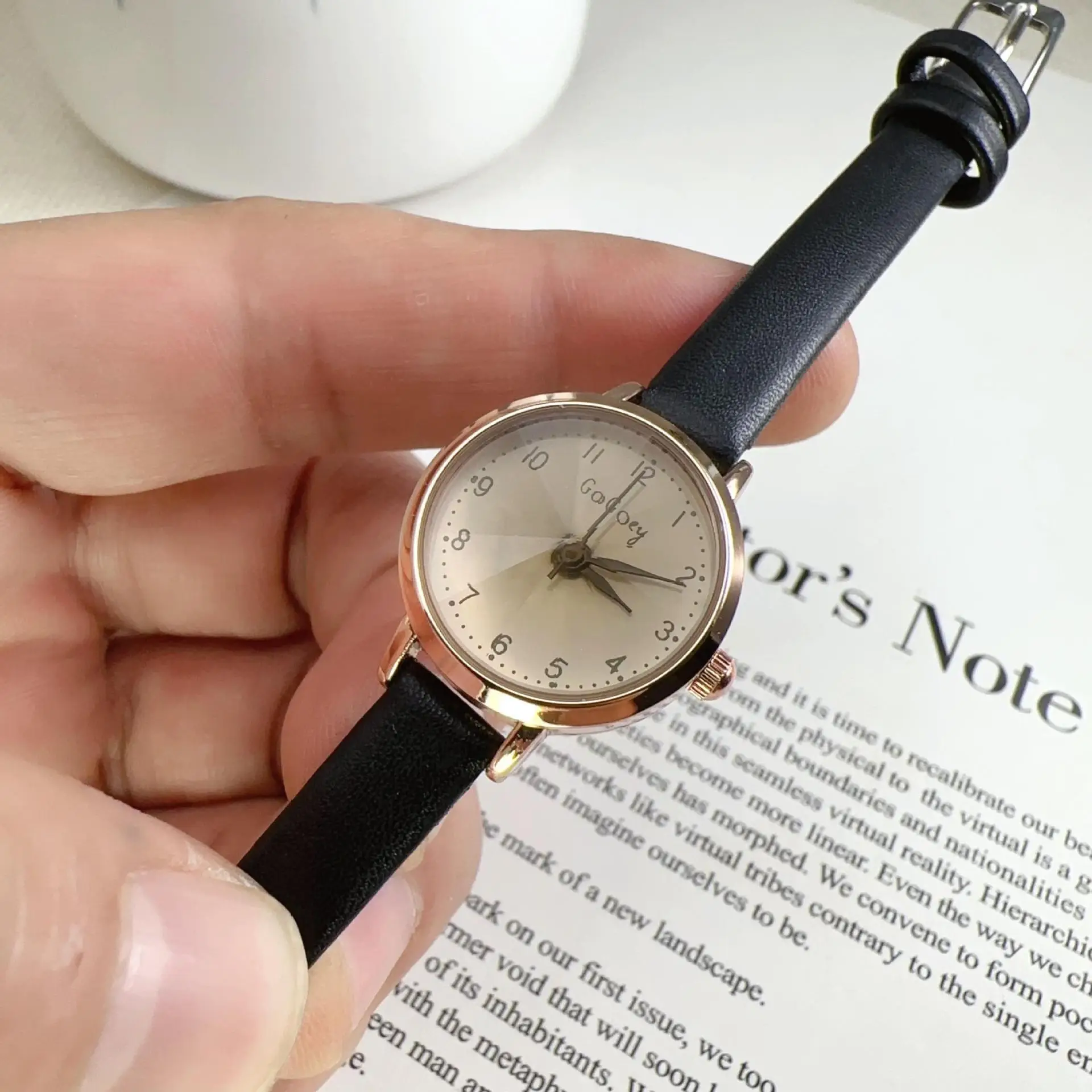 Women's Brown Leather Belt Watch Digital Quartz Casual Fashion
