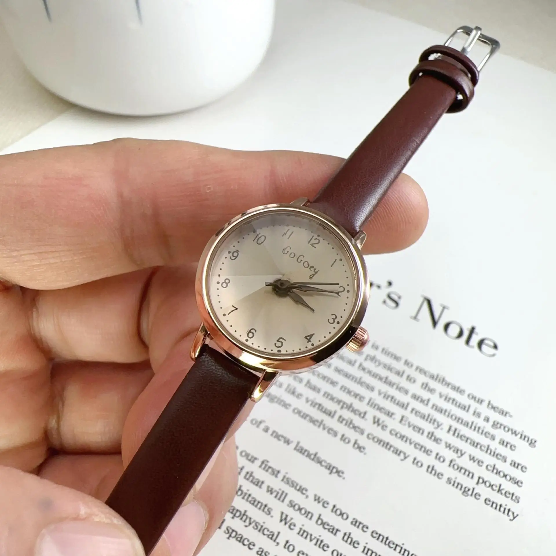 Women's Brown Leather Belt Watch Digital Quartz Casual Fashion