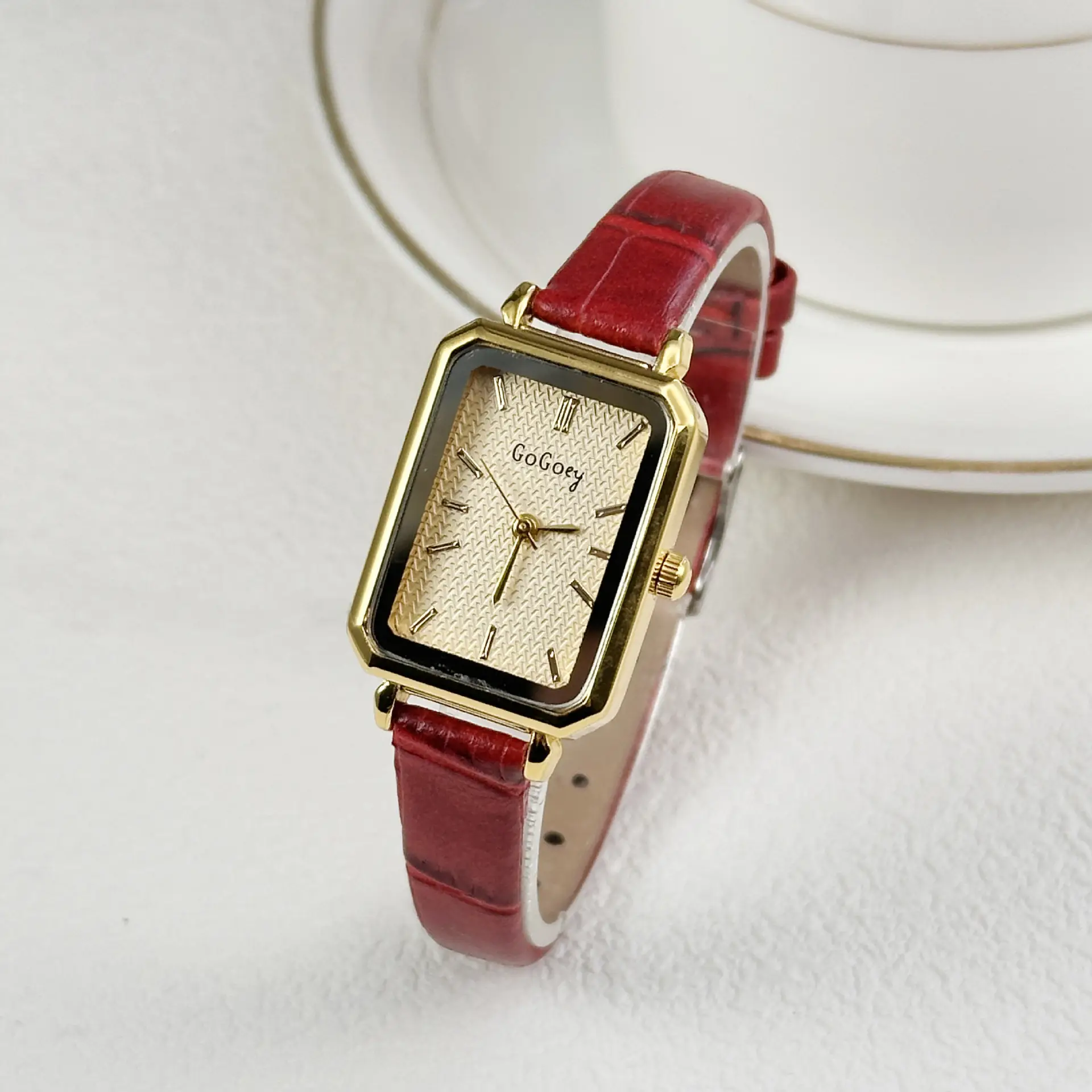 Women's Square Dial Watch with Red Leather Band - Image 6