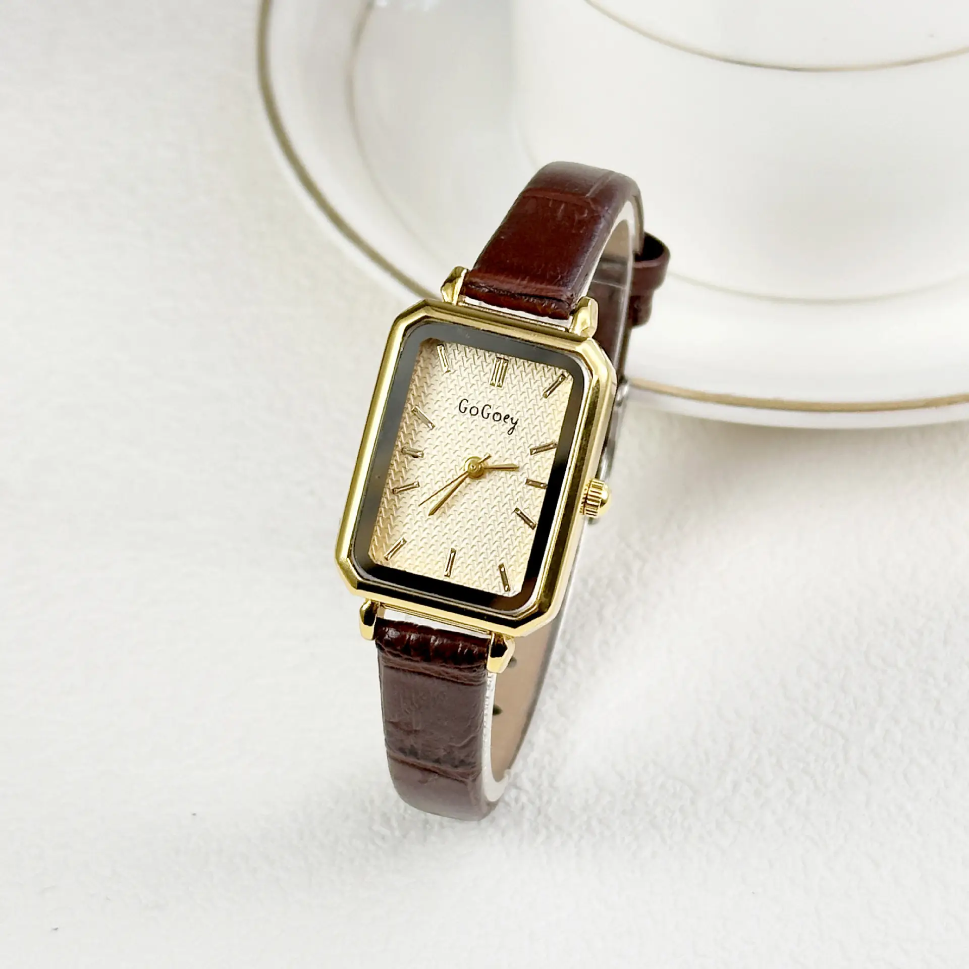 Women's Square Dial Watch with Red Leather Band - Image 2