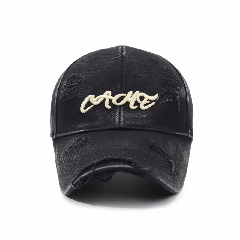 Vintage Washed Black Baseball Cap with Gold Embroidery - Image 8