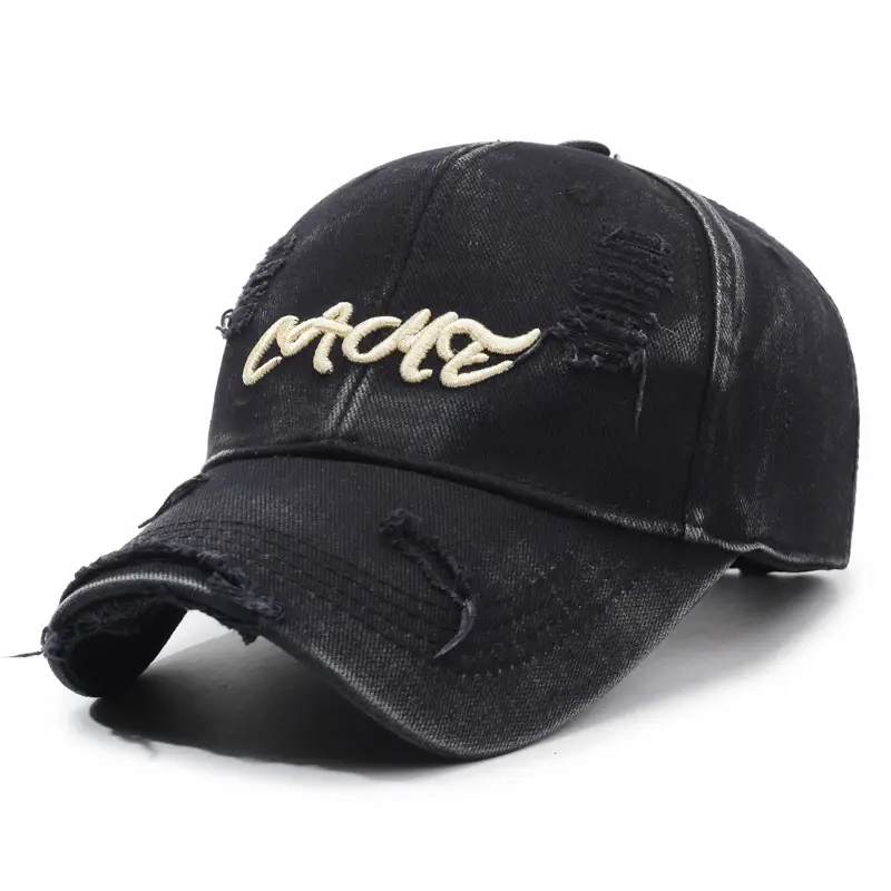 Vintage Washed Black Baseball Cap with Gold Embroidery - Image 11