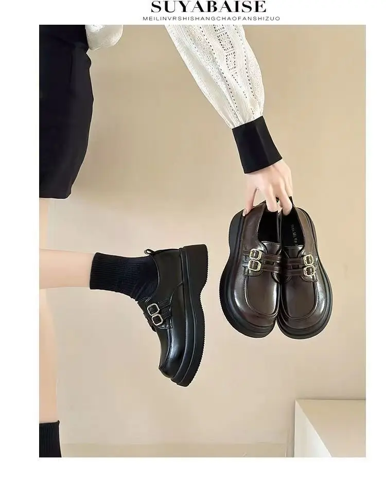 Women British Style Leather Platform Shoes 2025 Spring — feature 4