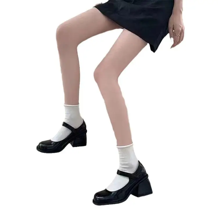 French Style Mary Jane High Heels Women's 2025 New Elegant Fairy Style Thick Black Single-layer Shoes Small Leather Shoes Velcro - Image 5