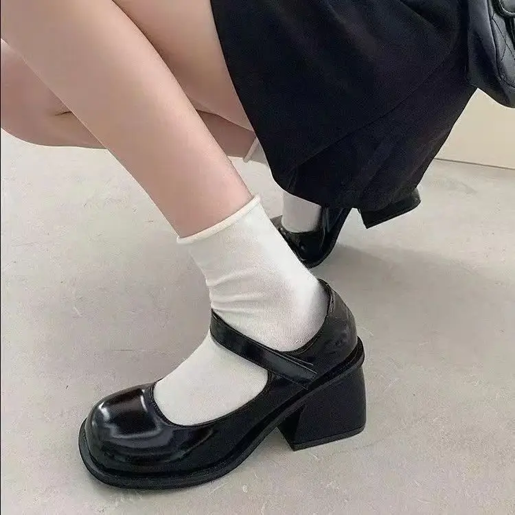 French Style Mary Jane High Heels Women's 2025 New Elegant Fairy Style Thick Black Single-layer Shoes Small Leather Shoes Velcro — feature 10