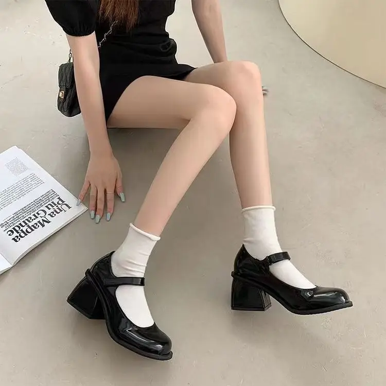 French Style Mary Jane High Heels Women's 2025 New Elegant Fairy Style Thick Black Single-layer Shoes Small Leather Shoes Velcro — feature 6