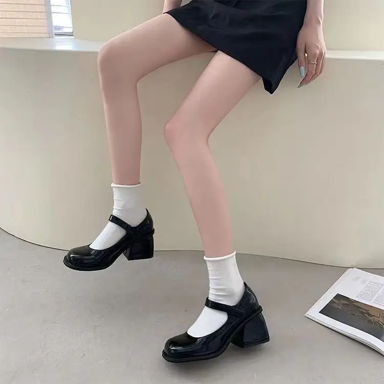 French Style Mary Jane High Heels Women's 2025 New Elegant Fairy Style Thick Black Single-layer Shoes Small Leather Shoes Velcro — feature 7