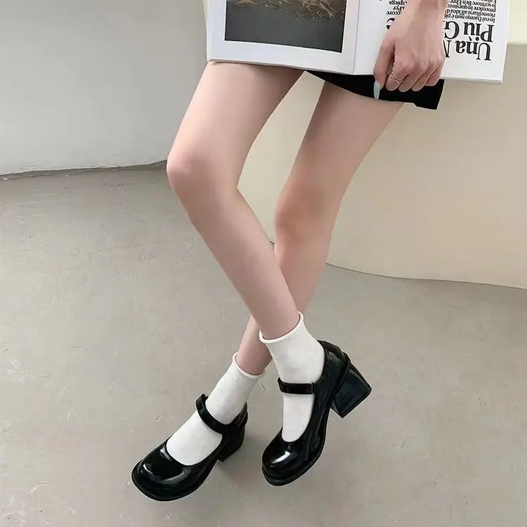 French Style Mary Jane High Heels Women's 2025 New Elegant Fairy Style Thick Black Single-layer Shoes Small Leather Shoes Velcro — feature 8