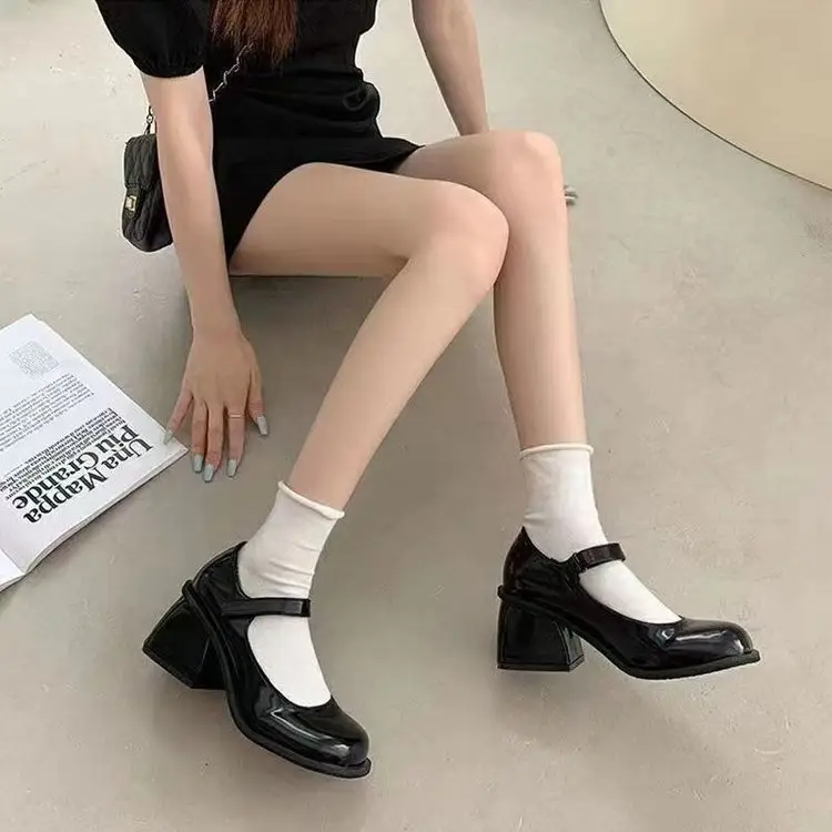 French Style Mary Jane High Heels Women's 2025 New Elegant Fairy Style Thick Black Single-layer Shoes Small Leather Shoes Velcro — feature 9
