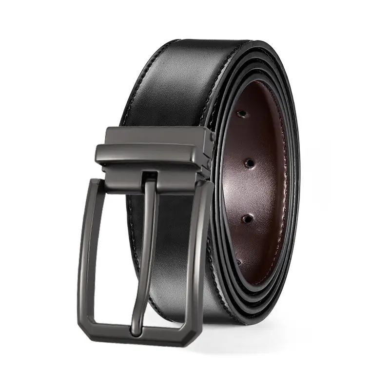 Men's Black Leather Belt with Zinc Buckle - Image 10