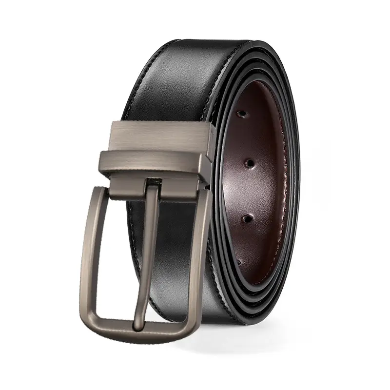 Men's Black Leather Belt with Zinc Buckle - Image 2