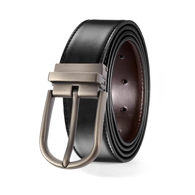 Men's Black Leather Belt with Zinc Buckle - Image 3