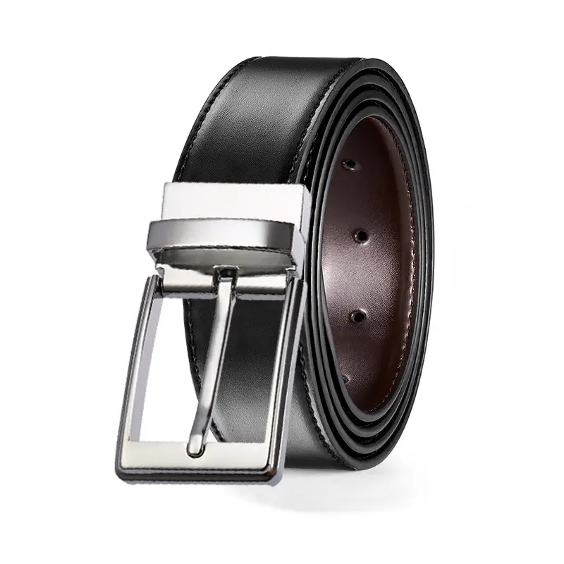Men's Black Leather Belt with Zinc Buckle - Image 4
