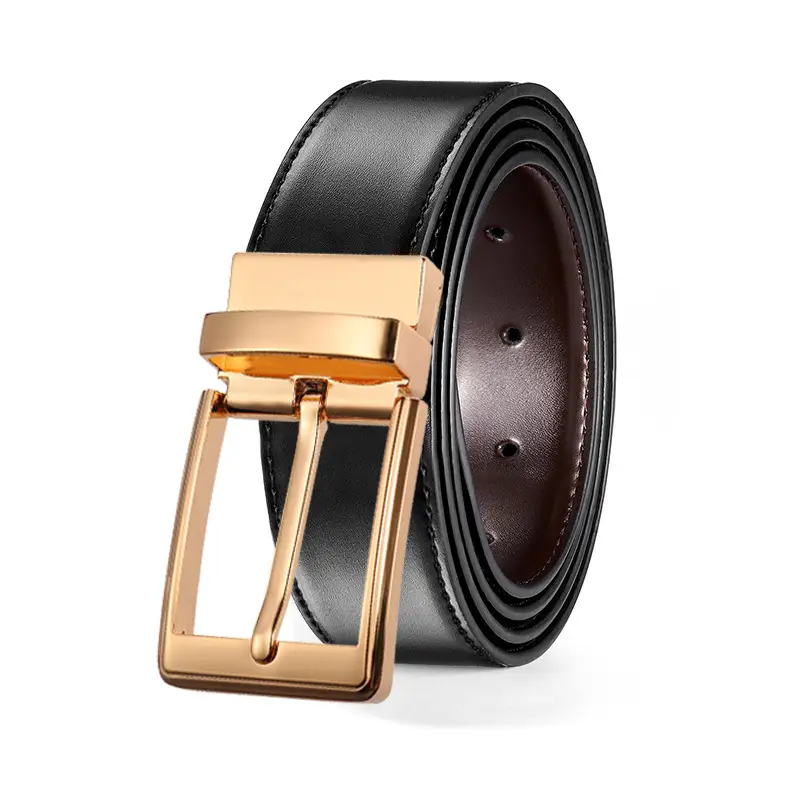 Men's Black Leather Belt with Zinc Buckle - Image 5