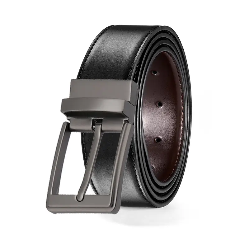 Men's Black Leather Belt with Zinc Buckle - Image 6